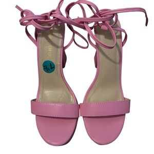 Pink Barbie platform lace up heels